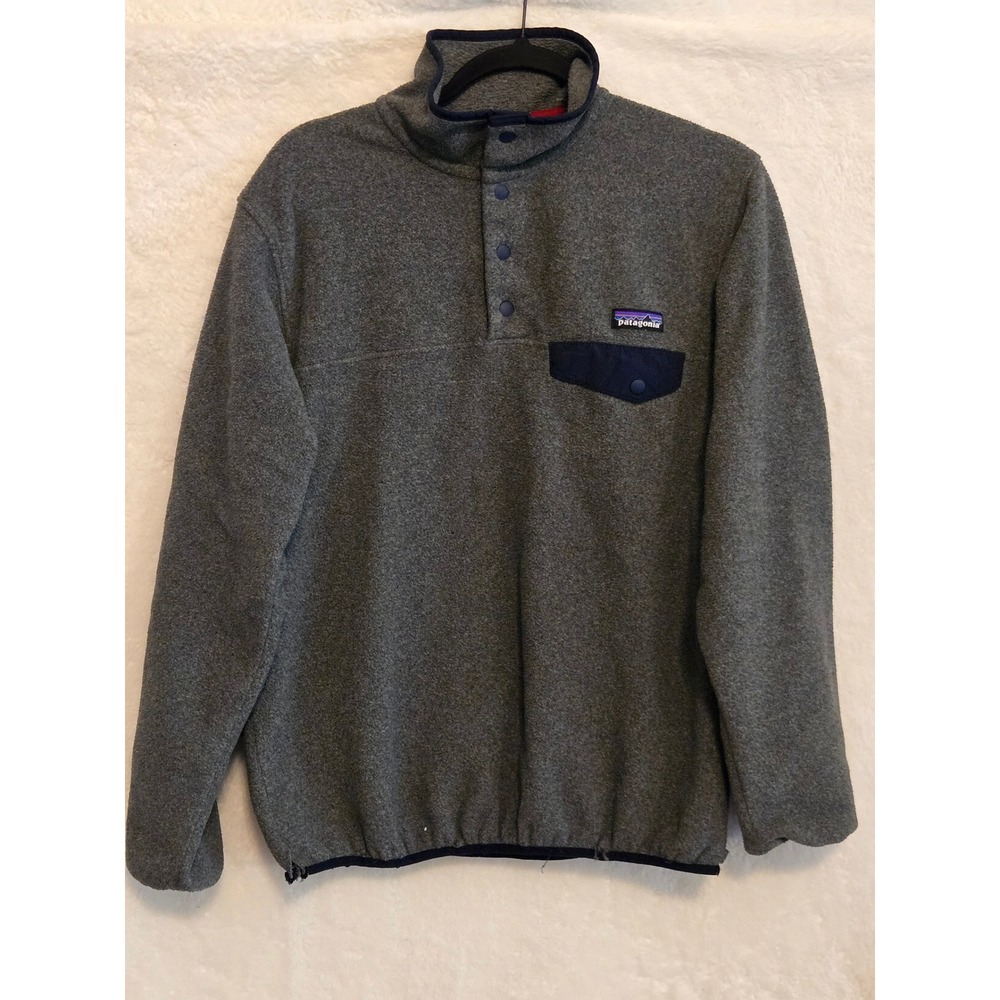 Patagonia Mens‎ Medium Synchilla Snap-T Fleece Pullover Gray Navy Blue 25450
